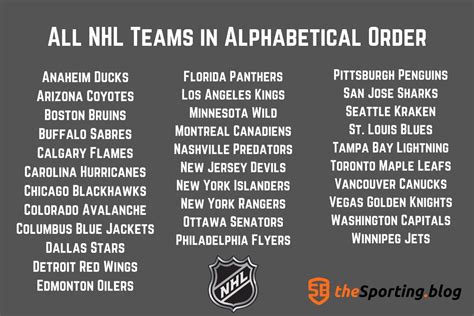 List of all the NHL Teams & Other Hockey Teams .